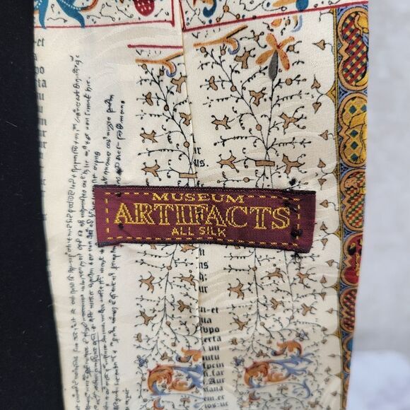 Museum Artifacts Vintage Silk Heraldic Print Necktie Knights Newsprint Men's Tie - Picture 6 of 10